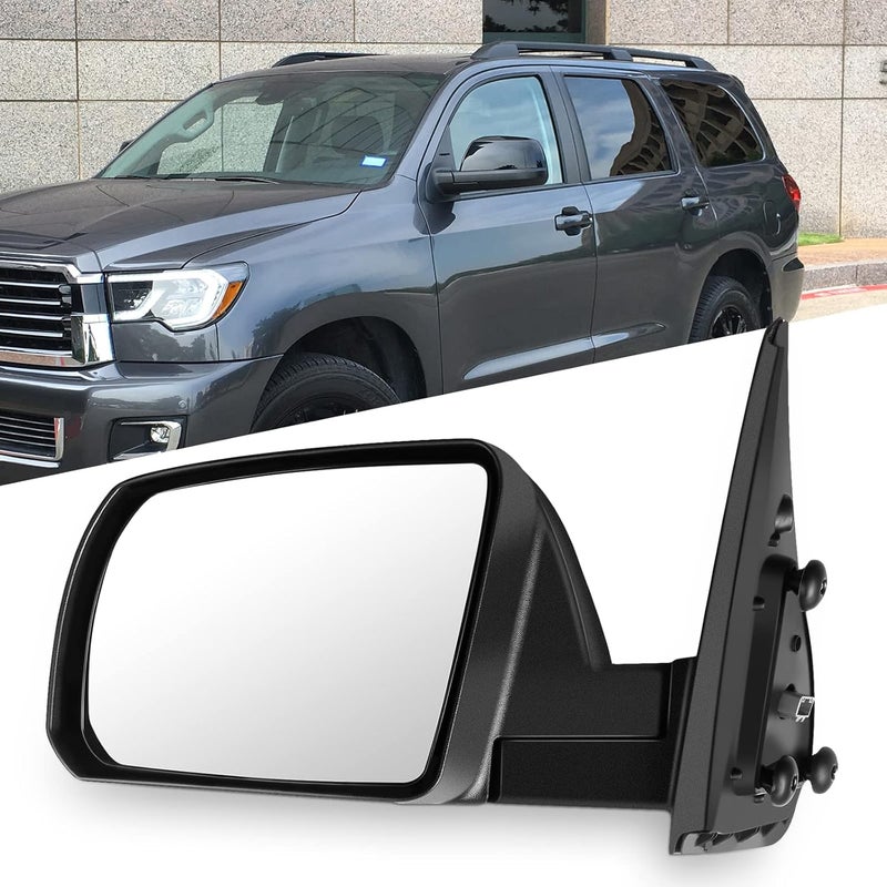 ITOPUP Driver Side View Mirror Fit 2007-2017 For Toyota Tundra Sequoia Door Mirror Power Operated Manual Folding Heated Black TO1320252 - Image 1